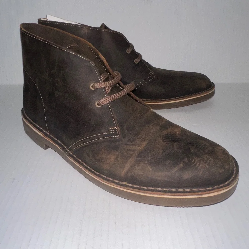 Clarks Desert Boots Mens 13 Bushacre 2 Ankle Brown Leather Lace Up‎ Chukka Shoes